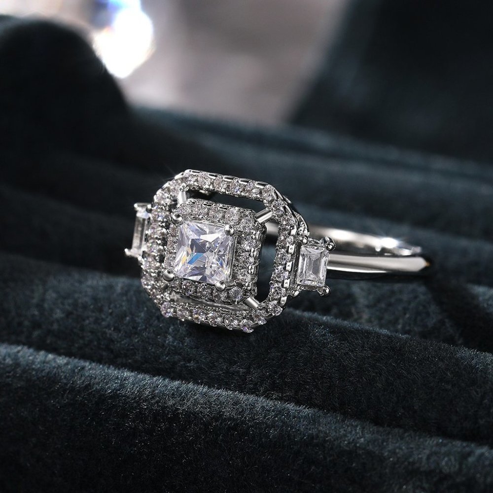 🔥New Luxury Engagement Clear Diamond Square Noble Dainty Ring for Women, K782 - Picture 2 of 9